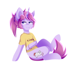 Size: 1449x1310 | Tagged: safe, artist:despotshy, oc, oc only, oc:kissel, pony, unicorn, clothes, female, lineless, mare, shirt, simple background, solo, transparent background