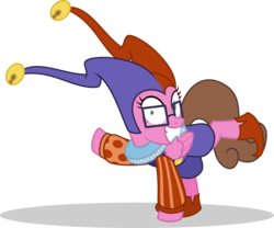 Size: 1024x851 | Tagged: safe, artist:mlp-trailgrazer, oc, oc only, oc:crescendo heart, oc:crescendo hearts, pegasus, pony, clothes, costume, darkwing duck, female, glasses, jester, mare, nightmare night costume, quackerjack, ruff (clothing), simple background, solo