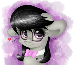 Size: 1558x1344 | Tagged: safe, artist:kindny-chan, octavia melody, earth pony, pony, g4, blushing, bowtie, bust, female, floppy ears, heart, portrait, solo