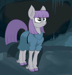 Size: 1737x1797 | Tagged: safe, artist:paskanaakka, derpibooru exclusive, maud pie, earth pony, pony, g4, cave, clothes, colored hooves, dress, ear fluff, female, looking up, mare, nose wrinkle, solo, unshorn fetlocks