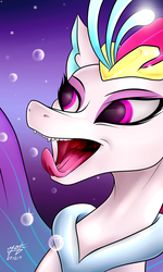 Size: 3000x5000 | Tagged: safe, artist:azerta56, derpibooru exclusive, queen novo, merpony, seapony (g4), g4, my little pony: the movie, bubble, bust, clothes, esophagus, female, imminent vore, mawshot, open mouth, oral invitation, salivating, simple background, slimy, solo, taste buds, tongue out, underwater, uvula