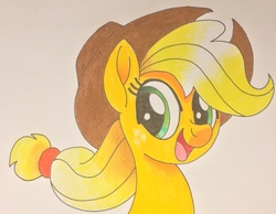 Size: 3024x2347 | Tagged: safe, artist:pavementartist, applejack, g4, bust, cowboy hat, female, hat, high res, inktober, marker drawing, movie accurate, simple background, smiling, solo, traditional art, white background