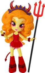 Size: 512x822 | Tagged: safe, artist:whatthehell!?, edit, adagio dazzle, devil, equestria girls, g4, boots, bracelet, clothes, costume, doll, equestria girls minis, halloween, holiday, horn, irl, jewelry, outfit, photo, shoes, tail, toy, trident