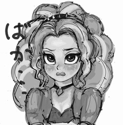 Size: 1973x1996 | Tagged: safe, artist:xkaix2501, adagio dazzle, equestria girls, g4, blushing, bust, female, grayscale, monochrome, open mouth, simple background, solo, white background