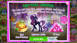 Size: 1334x750 | Tagged: safe, gameloft, idw, nightmare rarity, g4, advertisement, costs real money, crack is cheaper, halloween, holiday, idw showified, introduction card, jack-o-lantern, pumpkin, sale