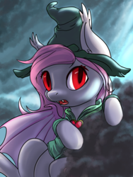 Size: 2400x3200 | Tagged: safe, artist:kovoranu, oc, oc only, oc:sonar, bat pony, cute, female, halloween, hat, high res, holiday, mare, witch hat