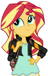 Size: 398x631 | Tagged: safe, artist:fella, sunset shimmer, equestria girls, g4, my little pony equestria girls: friendship games, bag, clothes, cute, female, hand on hip, jacket, leather jacket, shimmerbetes, simple background, smiling, solo, transparent background