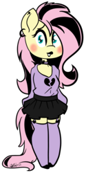 Size: 1957x3924 | Tagged: safe, artist:befishproductions, fluttershy, anthro, unguligrade anthro, g4, black lipstick, blushing, chibi, clothes, cute, ear piercing, emo, emoshy, female, garter belt, garters, goth, lipstick, looking at you, mare, open mouth, piercing, scene kid, simple background, skirt, solo, stockings, thigh highs, transparent background, zettai ryouiki