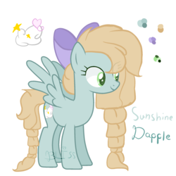 Size: 2000x2000 | Tagged: safe, artist:emerald-bliss, oc, oc only, oc:sunshine dapple, pegasus, pony, female, high res, mare, offspring, parent:derpy hooves, parent:doctor whooves, parents:doctorderpy, reference sheet, simple background, solo, transparent background