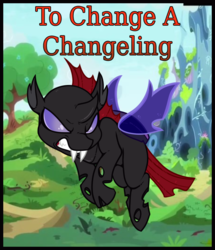 Size: 660x768 | Tagged: safe, artist:esmeia, pharynx, changeling, g4, to change a changeling, angry, changeling hive, curved horn, fangs, horn, male, solo, title card
