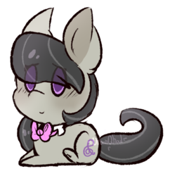 Size: 548x567 | Tagged: safe, artist:urbanqhoul, octavia melody, earth pony, pony, g4, blushing, chibi, female, mare, prone, simple background, sitting, smiling, solo, transparent background