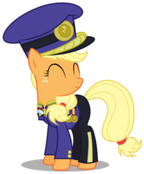 Size: 2480x3000 | Tagged: safe, artist:brony-works, applejack, colonel purple dart, earth pony, pony, g4, testing testing 1-2-3, ancient wonderbolts uniform, eyes closed, female, hat, high res, mare, simple background, smiling, solo, transparent background, vector