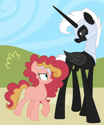 Size: 1024x1223 | Tagged: safe, artist:cakewits, oc, oc only, oc:lord universe, oc:surprise pie, alicorn, earth pony, pony, female, mare, offspring, parent:cheese sandwich, parent:pinkie pie, parents:cheesepie