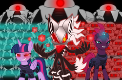 Size: 4100x2687 | Tagged: safe, artist:trungtranhaitrung, tempest shadow, twilight sparkle, g4, my little pony: the movie, army, brainwashed, crossover, cube, egg pawn, infinite (character), male, mind control, phantom ruby, sonic forces, sonic the hedgehog, sonic the hedgehog (series), storm guard