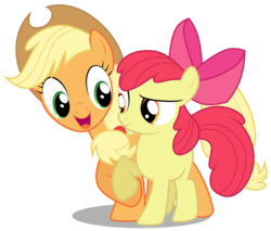 Size: 3526x3000 | Tagged: safe, artist:brony-works, apple bloom, applejack, earth pony, pony, g4, duo, duo female, female, filly, high res, mare, no eyelashes, raised hoof, simple background, sisters, transparent background, vector