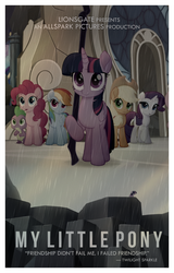 Size: 1600x2500 | Tagged: safe, artist:elchicopony, screencap, applejack, pinkie pie, rainbow dash, rarity, spike, twilight sparkle, alicorn, pony, g4, my little pony: the movie, cover art, phone wallpaper, poster, rain, staff, staff of sacanas, twilight sparkle (alicorn), wallpaper