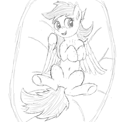 Size: 3000x3000 | Tagged: safe, artist:pzkratzer, oc, oc only, oc:shadowfly, pegasus, pony, bat ears, bed, belly button, cute, fluffy, high res, looking at you, monochrome, on back, pillow, sketch, smiling, solo