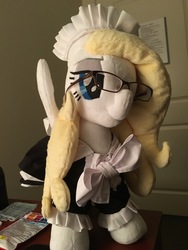 Size: 4032x3024 | Tagged: safe, oc, oc only, oc:solari melody, bedroom eyes, clothes, glasses, irl, maid, photo, plushie
