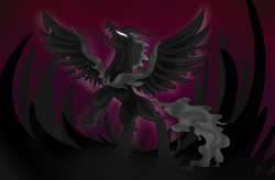 Size: 2900x1900 | Tagged: safe, artist:takutanuvataio, pony of shadows, alicorn, pony, g4, shadow play, glowing eyes, male, open mouth, rearing, solo, spread wings, white eyes, wings