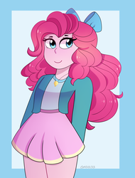 Size: 1964x2589 | Tagged: safe, artist:emera33, pinkie pie, equestria girls, g4, bow, clothes, cute, diapinkes, female, hair bow, shirt, skirt, smiling, solo