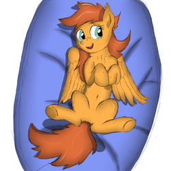 Size: 3000x3000 | Tagged: safe, artist:pzkratzer, oc, oc only, oc:shadowfly, pegasus, pony, bat ears, bed, belly button, colored sketch, cute, featureless crotch, fluffy, high res, on back, pillow, sketch, smiling, solo