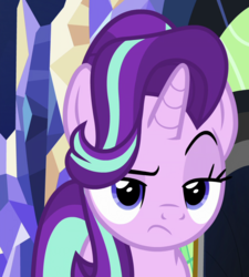 Size: 865x962 | Tagged: safe, screencap, starlight glimmer, pony, unicorn, g4, shadow play, cropped, female, mare, raised eyebrow, solo, starlight glimmer is not amused, twilight's castle, unamused