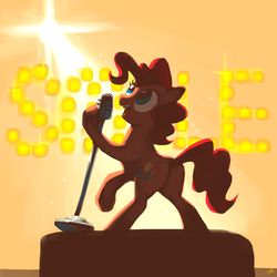 Size: 2400x2400 | Tagged: safe, artist:docwario, pinkie pie, earth pony, pony, g4, butt, female, high res, looking away, mare, microphone, open mouth, plot, singing, smiling, solo