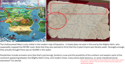 Size: 1344x686 | Tagged: safe, edit, edited screencap, screencap, g4, uncommon bond, cropped, map, map of equestria, overanalyzing, text, theory, undiscovered west