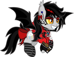 Size: 1193x925 | Tagged: safe, artist:lightningbolt, derpibooru exclusive, oc, oc only, oc:lightning dee, bat pony, pony, g4, .svg available, bat wings, bow, bring me the horizon, cellphone, choker, clandestine industries, clothes, colored sclera, dyed mane, ear bow, ear fluff, ear piercing, earbuds, earring, emo, eyeliner, eyeshadow, fangs, female, fingerless gloves, flying, frnkiero andthe cellabration, gloves, grin, hoodie, hoof hold, jewelry, makeup, mare, messy mane, minecraft, necklace, nose piercing, panic! at the disco, phone, piercing, race swap, show accurate, simple background, sleeping with sirens, slit pupils, smartphone, smiling, socks, solo, spiked choker, spiked wristband, striped socks, svg, tail bow, transparent background, vector, wristband