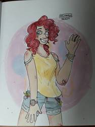Size: 864x1152 | Tagged: safe, artist:angiamagie, pinkie pie, human, g4, female, humanized, inktober, solo, traditional art