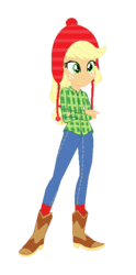 Size: 335x677 | Tagged: safe, artist:allegro15, artist:selenaede, applejack, equestria girls, g4, base used, boots, clothes, crossed arms, female, high heel boots, pants, shoes, simple background, socks, solo, transparent background, vector, winter boots, winter hat, winter outfit