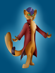 Size: 1024x1365 | Tagged: safe, artist:mlp-zap-apple, capper dapperpaws, abyssinian, cat, anthro, digitigrade anthro, g4, my little pony: the movie, blue background, chest fluff, clothes, coat, male, simple background, solo