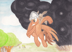 Size: 3504x2552 | Tagged: safe, artist:malte279, oc, oc only, oc:leafhelm, pegasus, pony, aquarell, aquarelle, dark cloud, dark magic, high res, magic, pen and paper rpg, traditional art