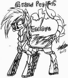 Size: 2592x2956 | Tagged: safe, artist:brainiac, oc, oc only, oc:liftan drift, pegasus, pony, fallout equestria, armor, black and white, enclave, enclave armor, female, grand pegasus enclave, grayscale, high res, inktober, inktober 2017, mare, monochrome, power armor, respirator, simple background, solo, traditional art, white background