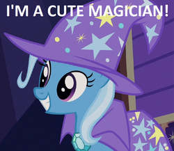 Size: 984x856 | Tagged: safe, edit, edited screencap, screencap, trixie, pony, unicorn, g4, uncommon bond, cape, clothes, cropped, cute, diatrixes, female, hat, mare, solo, trixie's cape, trixie's hat, truth