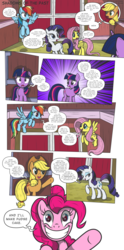 Size: 3000x6056 | Tagged: safe, artist:perfectblue97, applejack, fluttershy, pinkie pie, rainbow dash, rarity, twilight sparkle, earth pony, pegasus, pony, unicorn, comic:shadows of the past, g4, barn, comic, implied self harm, mane six, pinkamena diane pie, sweet apple acres, unicorn twilight