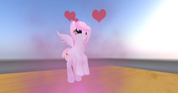 Size: 1600x837 | Tagged: safe, oc, oc only, oc:strawberry yum yum, pegasus, pony, flying, heart, pink, second life, solo