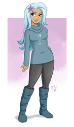 Size: 1400x2400 | Tagged: safe, artist:ponut_joe, trixie, human, equestria girls, g4, boots, clothes, cute, diatrixes, female, human coloration, humanized, jewelry, moderate dark skin, necklace, shoes, simple background, solo, sweater, white background