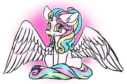 Size: 1246x821 | Tagged: safe, artist:ggchristian, oc, oc only, oc:andromeda magister, pegasus, pony, female, mare, simple background, sitting, solo, tongue out, white background