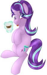 Size: 1024x1620 | Tagged: safe, artist:artsyambi, starlight glimmer, pony, g4, blushing, coffee, cup, female, magic, simple background, solo, tongue out, transparent background