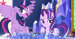 Size: 1330x686 | Tagged: safe, screencap, starlight glimmer, twilight sparkle, alicorn, pony, g4, shadow play, duo, duo female, faic, female, twilight sparkle (alicorn)