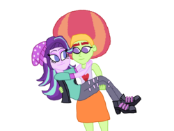Size: 1032x774 | Tagged: safe, artist:ktd1993, starlight glimmer, tree hugger, equestria girls, g4, afro, bridal carry, carrying, crack shipping, equestria girls-ified, female, lesbian, shipping, starhugger