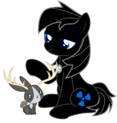 Size: 2608x2751 | Tagged: safe, artist:poniacz-internetuff, oc, oc only, oc:scarlet factory, earth pony, jackalope, pony, female, high res, mare, simple background, sitting, solo, transparent background