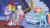 Size: 1280x723 | Tagged: safe, artist:xenon, rainbow dash, rarity, pegasus, pony, unicorn, fame and misfortune, g4, my little pony: friendship is magic, cloven hooves, curved horn, duo, female, folded wings, horn, mare, scene interpretation, staircase, stress couture, twilight's castle, unshorn fetlocks