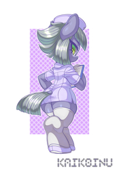 Size: 2064x3000 | Tagged: safe, artist:kaikoinu, limestone pie, earth pony, pony, g4, bipedal, clipboard, female, high res, looking back, mare, nurse, nurse outfit, simple background, solo, white background