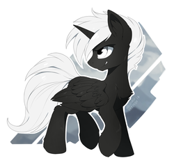 Size: 1280x1214 | Tagged: safe, artist:hioshiru, artist:kejifox, oc, oc only, oc:night edge, alicorn, pony, alicorn oc, chest fluff, male, simple background, solo, stallion, white background