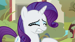 Size: 1920x1080 | Tagged: safe, screencap, rarity, pony, unicorn, g4, shadow play, eyes closed, female, grimace, lip bite, mare, ouch, out of context