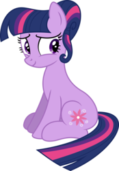 Size: 6021x8654 | Tagged: safe, artist:deyrasd, artist:flipwix, twilight sparkle, oc, oc:twilight song, earth pony, pony, the flutterby effect, g4, absurd resolution, alternate cutie mark, alternate hairstyle, alternate universe, earth pony twilight, female, hair bun, hilarious in hindsight, looking back, mare, race swap, simple background, sitting, smiling, solo, transparent background, vector