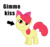 Size: 1450x1352 | Tagged: safe, apple bloom, earth pony, pony, g4, adorabloom, arrow, bronybait, cheek kiss, cute, image macro, meme, pointing, smiling, text