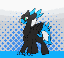 Size: 750x675 | Tagged: safe, artist:n0nnny, oc, oc only, oc:turntable, classical hippogriff, hippogriff, animated, beak, bouncing, claws, cutie mark, dancing, feather, frame by frame, gif, hippogriff oc, raffle prize, simple background, smiling, wings